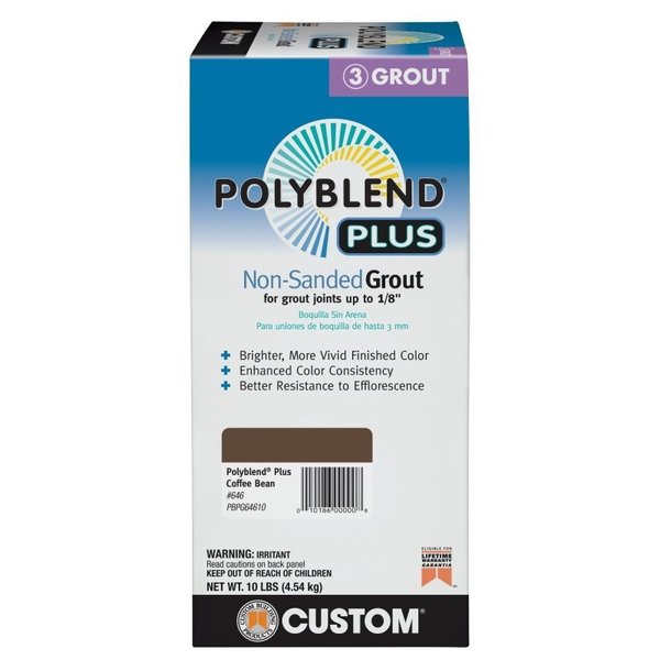 Custom Building Products Polyblend Non-Sanded Grout, Solid Powder, Characteristic, Coffee Bean, 10 lb Box PBPG64610